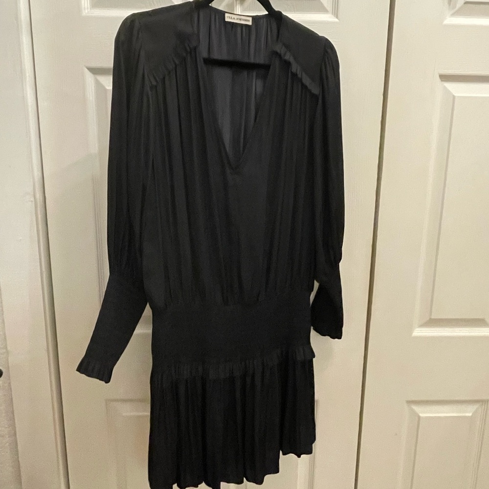 Ulla Johnson Black Long-Sleeve V-Neck Tiered Mini Dress